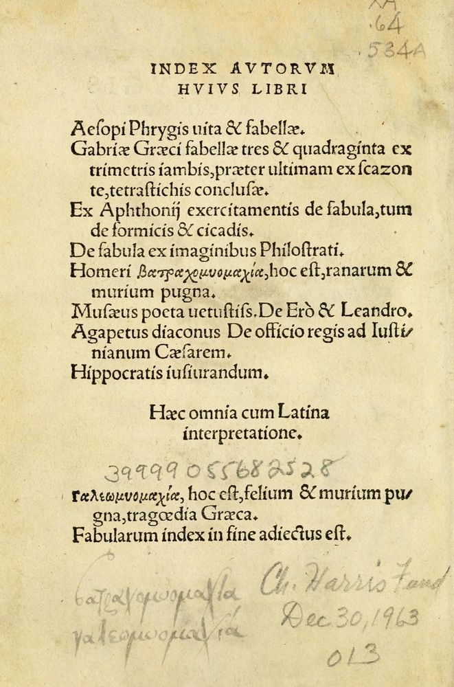 Scan 0006 of Aesopi Phrygis Fabellae Graece et Latine