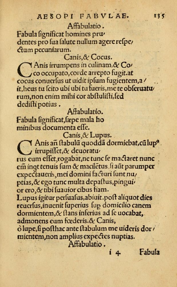 Scan 0141 of Aesopi Phrygis Fabellae Graece & Latine, cum alijs opusculis, quorum index proxima refertur pagella.