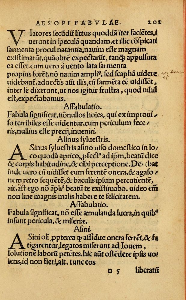 Scan 0207 of Aesopi Phrygis Fabellae Graece & Latine, cum alijs opusculis, quorum index proxima refertur pagella.