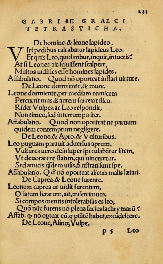 Scan 0239 of Aesopi Phrygis Fabellae Graece & Latine, cum alijs opusculis, quorum index proxima refertur pagella.