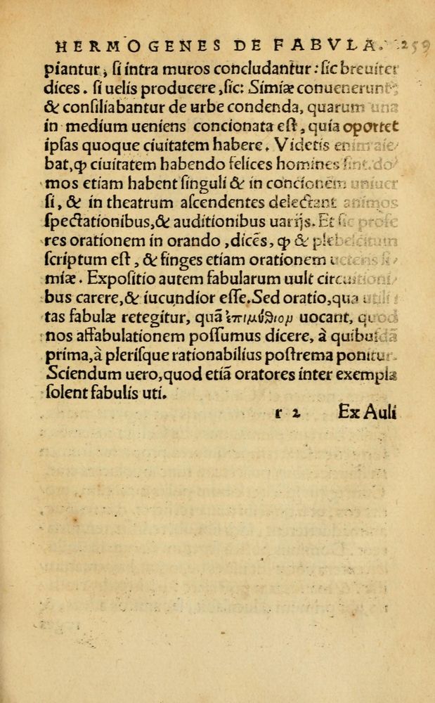 Scan 0265 of Aesopi Phrygis Fabellae Graece & Latine, cum alijs opusculis, quorum index proxima refertur pagella.