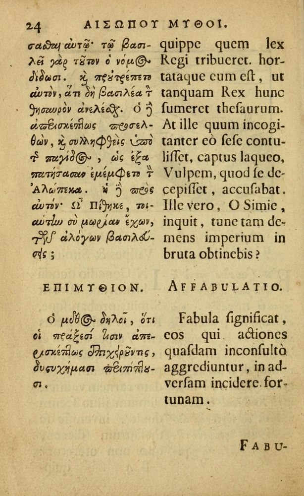 Scan 0028 of Fabulæ Æsopi Graecè & Latinè, nunc denuo selectæ