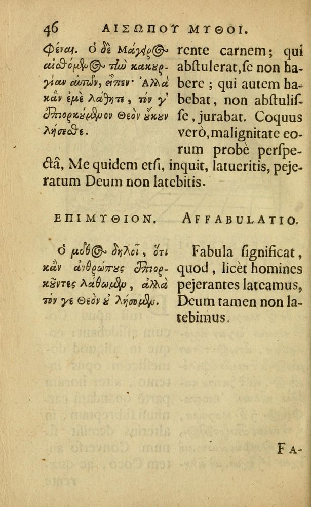 Scan 0050 of Fabulæ Æsopi Graecè & Latinè, nunc denuo selectæ